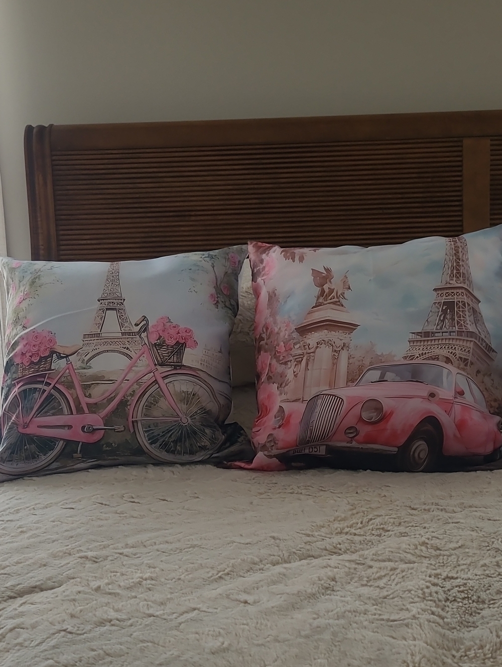 Throw pillow Cover Case set of 2 Boho Decorative Pink Eiffel tower Paris French
